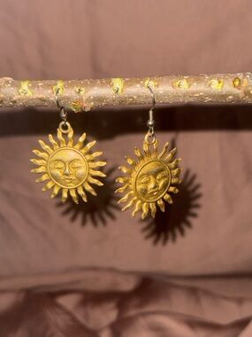 Sun Face Gold Sunburst Drop Earrings - Women Jewelry